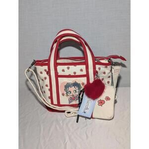 Betty Boop Canvas Mini Tote Bag Red White Love Hearts Crossbody + coin purse NWT